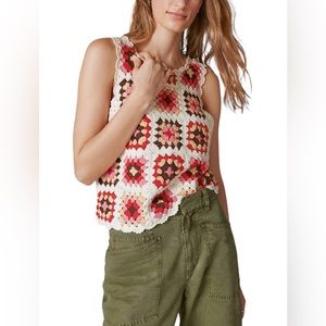 Lucky Brand Granny Square Crochet Boxy Sleeveless Vest Tank Top Shirt | Size XL